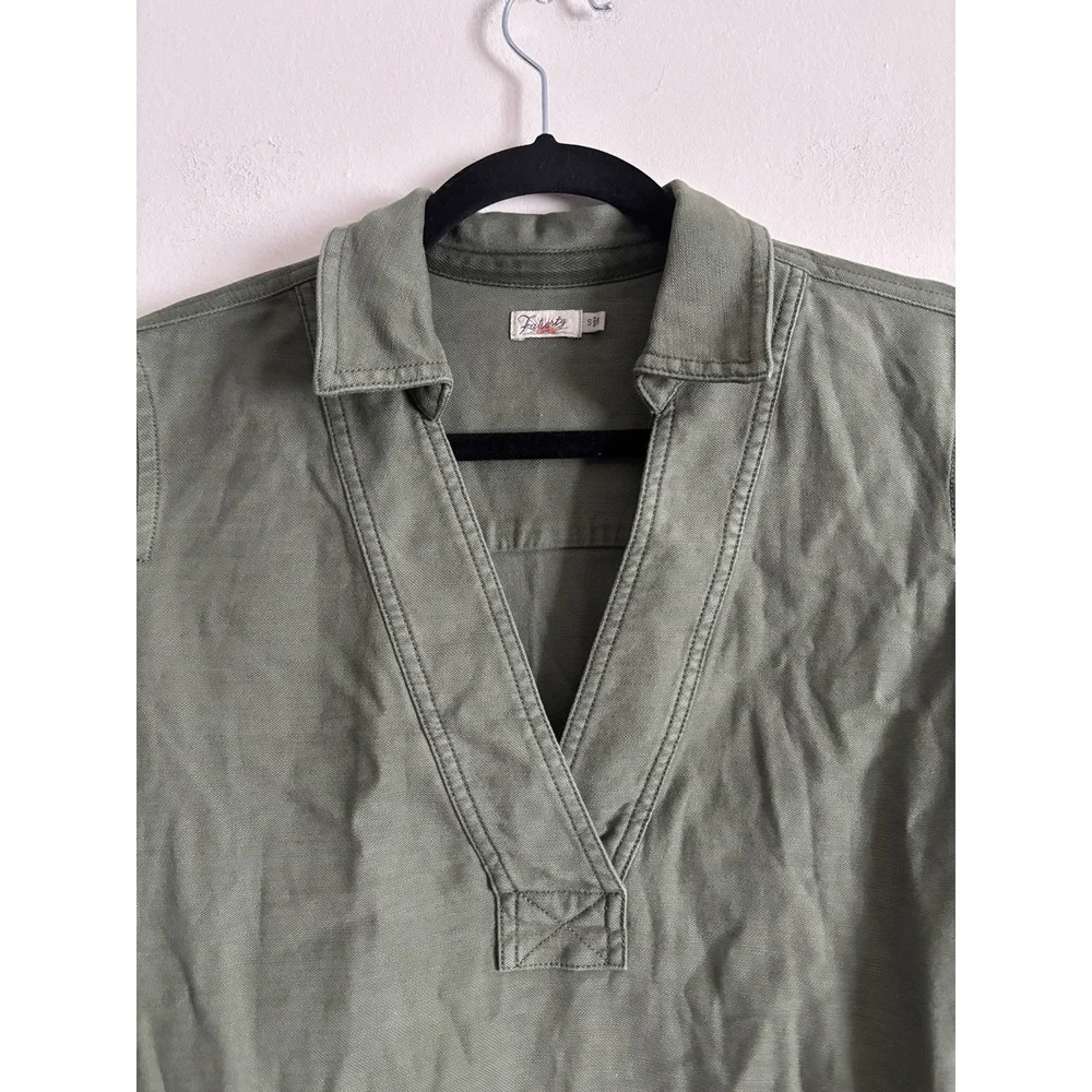 Faherty Stretch Surplus Dress Olive Green Small V Neck Boho‎ Coastal Beach